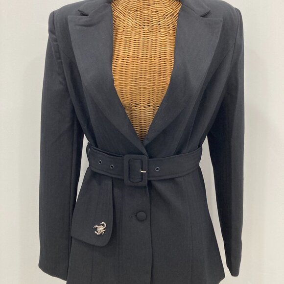 (NWT!) DISTURBIA Black Tailored Skorpios Belted Blazer, Shadow Striped Size 6 - Picture 4 of 14